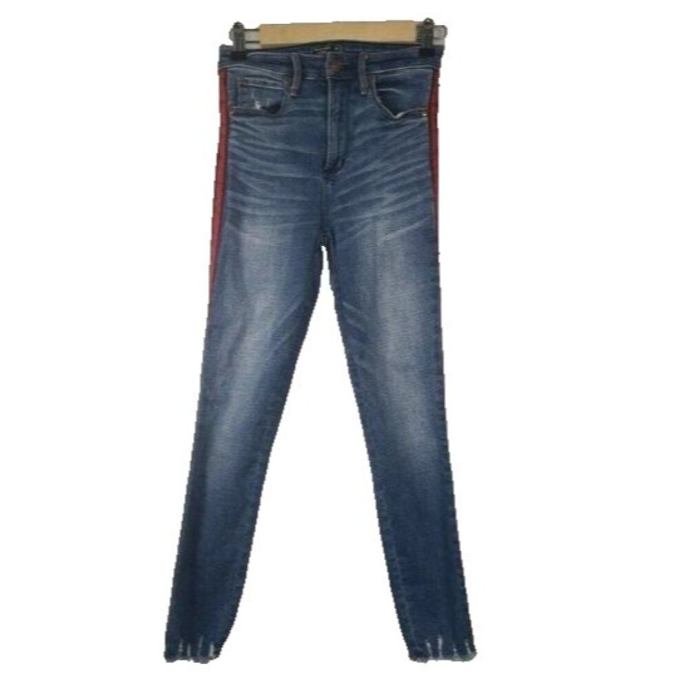 Abercrombie & Fitch Womens Ankle Jeans Sz 25 Blue Red Stripe Skinny High Rise‎